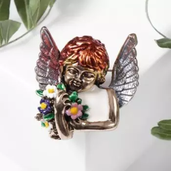 Брошь "Ангел", цветная в чернёном золоте