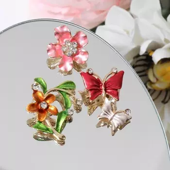 Брошь «Ассорти» цветочное, форма МИКС, цвет МИКС (неделимая фасовка 12 шт., цена за шт.)