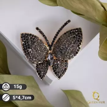 Брошь «Бабочка», серо-чёрная в золоте