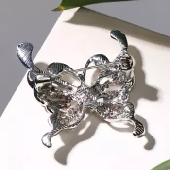 Брошь "Бабочка", цвет страз МИКС в серебре