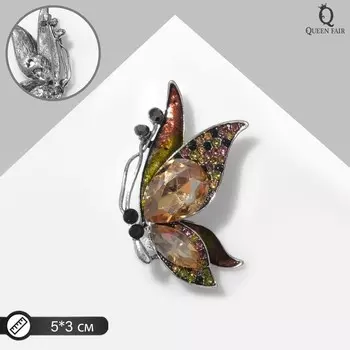 Брошь «Бабочка» грация, цветная в чернёном серебре