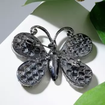 Брошь "Бабочка" крупная, цвет серый в чернёном серебре