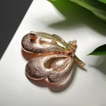 Брошь "Бабочка" кудрявая, цветная в розовом золоте