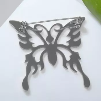Брошь "Бабочка" орнамент, цвет серебро