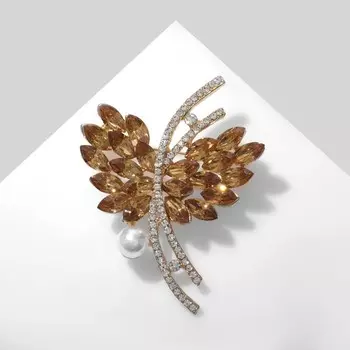 Брошь «Бабочка» с бусиной, цветная в золоте