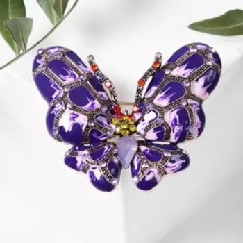 Брошь "Бабочка" вива, цвет розово-фиолетовый в чернёном золоте