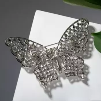 Брошь "Бабочка" жемчужная, цвет белый в серебре