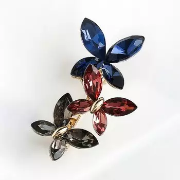 Брошь «Бабочки», цветная в кофейном золоте