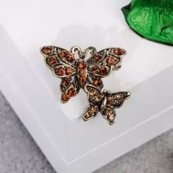 Брошь «Бабочки порхающие», цвет коричневый в чернёном золоте