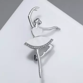 Брошь "Балерина" перламутровая, цвет белый в серебре