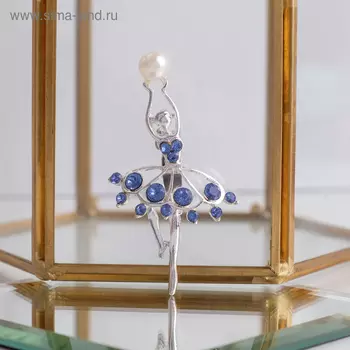 Брошь «Балерина с мячом», цвет бело-синий в серебре