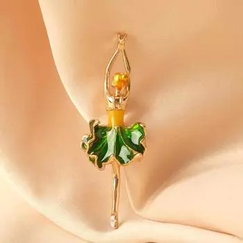 Брошь «Балеринка» танцующая, цвет жёлто-зелёный в золоте