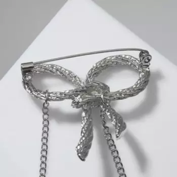 Брошь "Бант" с подвижными цепочками, цвет серебро