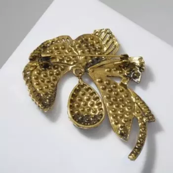 Брошь "Бант" с каплей, цвет коричневый в чернёном золоте