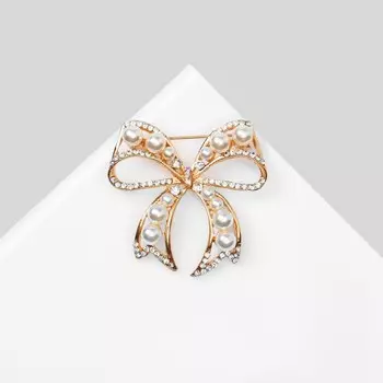 Брошь «Бант» жемчужный, цвет белый в золоте