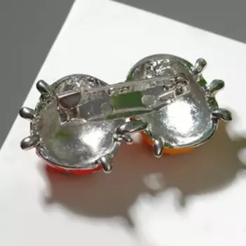 Брошь "Божьи коровки" парочка, цвет оранжево-красный в серебре