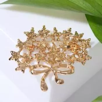 Брошь "Букет с бантиком" пышный, цвет белый в золоте