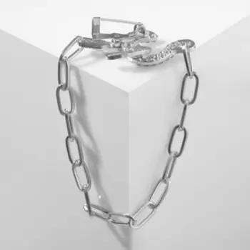 Брошь "Цепь" с крючками, цвет белый в серебре