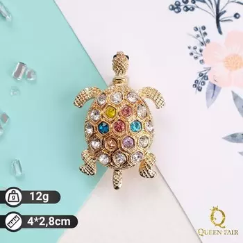 Брошь "Черепаха", цветная в золоте