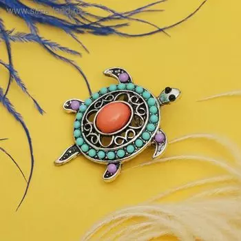 Брошь этника «Черепашка», цветная в серебре