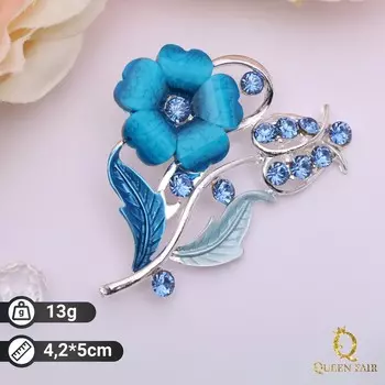 Брошь «Цветение», цвет морской в серебре