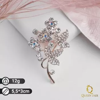 Брошь «Цветочная веточка», белая в золоте