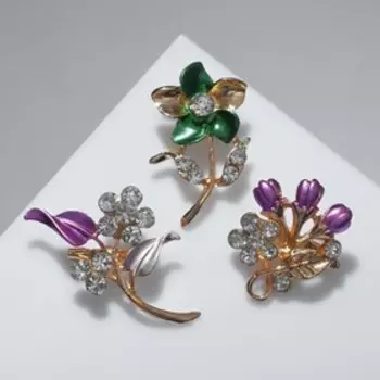 Брошь «Цветочные букетики», форма МИКС, цвет МИКС в золоте (неделимая фасовка 12 шт., цена за шт.)