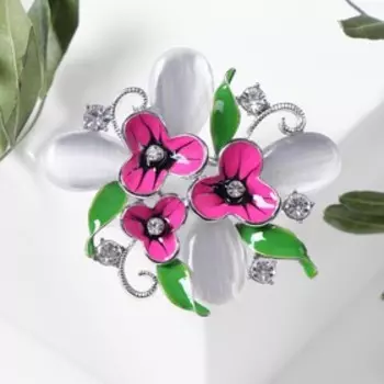 Брошь "Цветочный куст", цветная в серебре