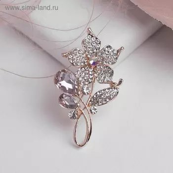 Брошь «Цветок» нежности, цвет розово-белый в золоте