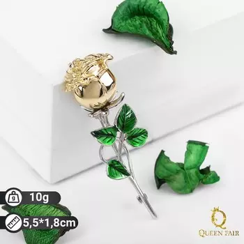 Брошь «Цветок» роза, цвет зелёный в серебряно-золотом