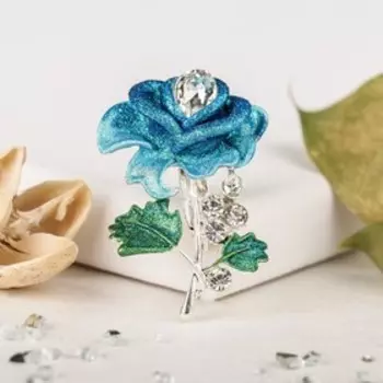 Брошь "Цветок розы" распустившийся, цветная в серебре