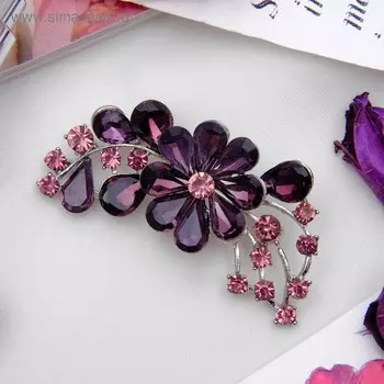 Брошь «Цветок стеклянный», фиолетовая в серебре