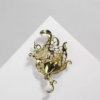 Брошь «Цветок» таяние, бело-бордовая в золоте