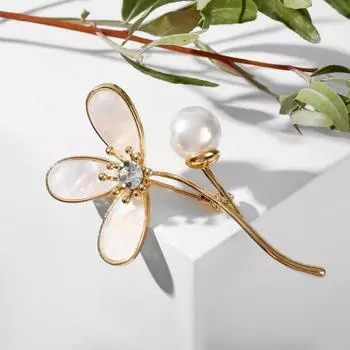 Брошь "Цветок" триада, цвет белый в золоте