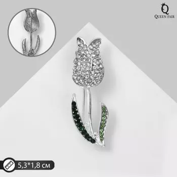 Брошь «Цветок тюльпана», белая, зелёная в серебре