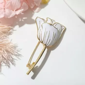 Брошь "Цветок" тюльпан, цвет белый в золоте