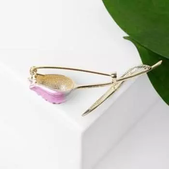 Брошь «Цветок» тюльпан пионовидный, цвет бело-розовый в золоте