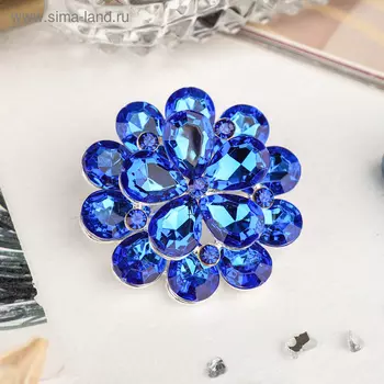 Брошь «Цветок» василёк, синяя в серебре