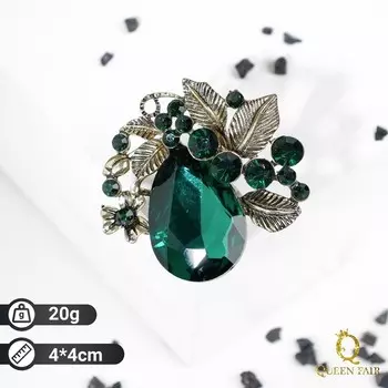 Брошь «Цветок» венок славы, цвет изумрудный в чернёном золоте