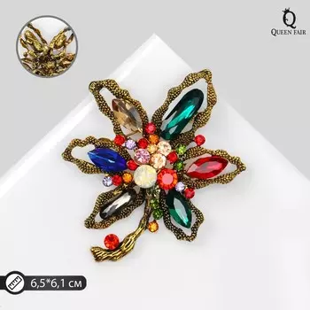 Брошь «Цветок» волшебный, цветная в чернёном золоте