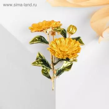Брошь «Цветы» календула, цвет желто-зеленый в золоте