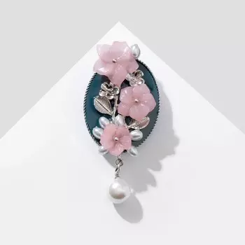 Брошь «Цветы» камея, цветная в серебре