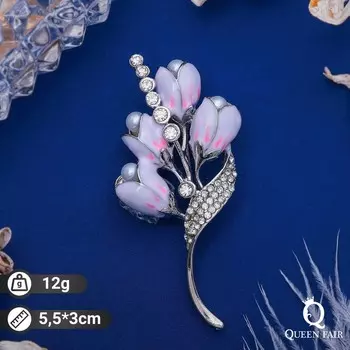 Брошь «Цветы ландыши», цвет бело-розовый в серебре