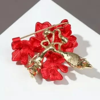 Брошь "Цветы" матовые с бусинами, цвет бело-красный в золоте