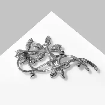 Брошь "Цветы" на ветке, цвет радужно-белый в серебре