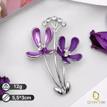 Брошь «Цветы полевые», цвет фиолетовый в серебре