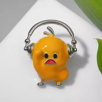 Брошь "Цыплёнок" в наушниках, цвет красно-жёлтый в серебре