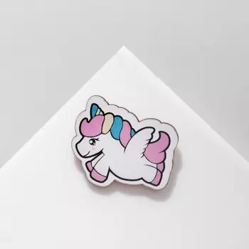 Брошь деревянная детская "Единорог", цветная