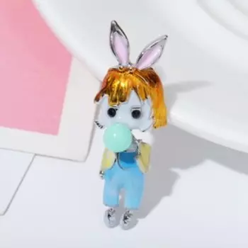 Брошь "Девочка" бабл-гам, цветная в серебре