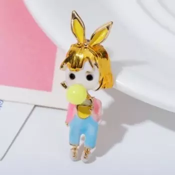 Брошь "Девочка" бабл-гам, цветная в золоте